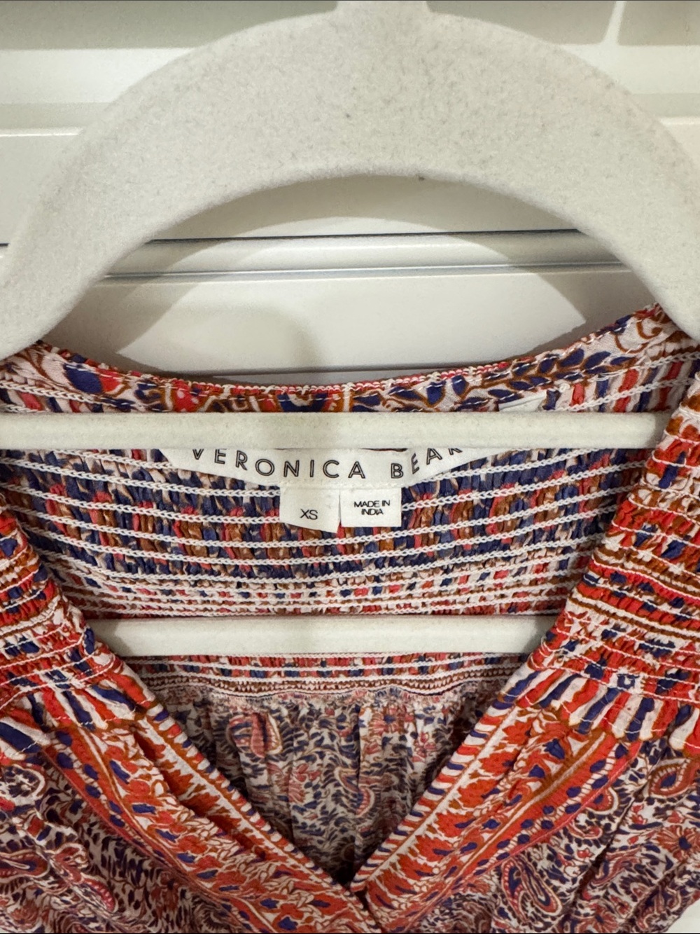 Veronica Beard Red and Navy Paisley Smocked Waist Sleeveless Top - Picture 2 of 3